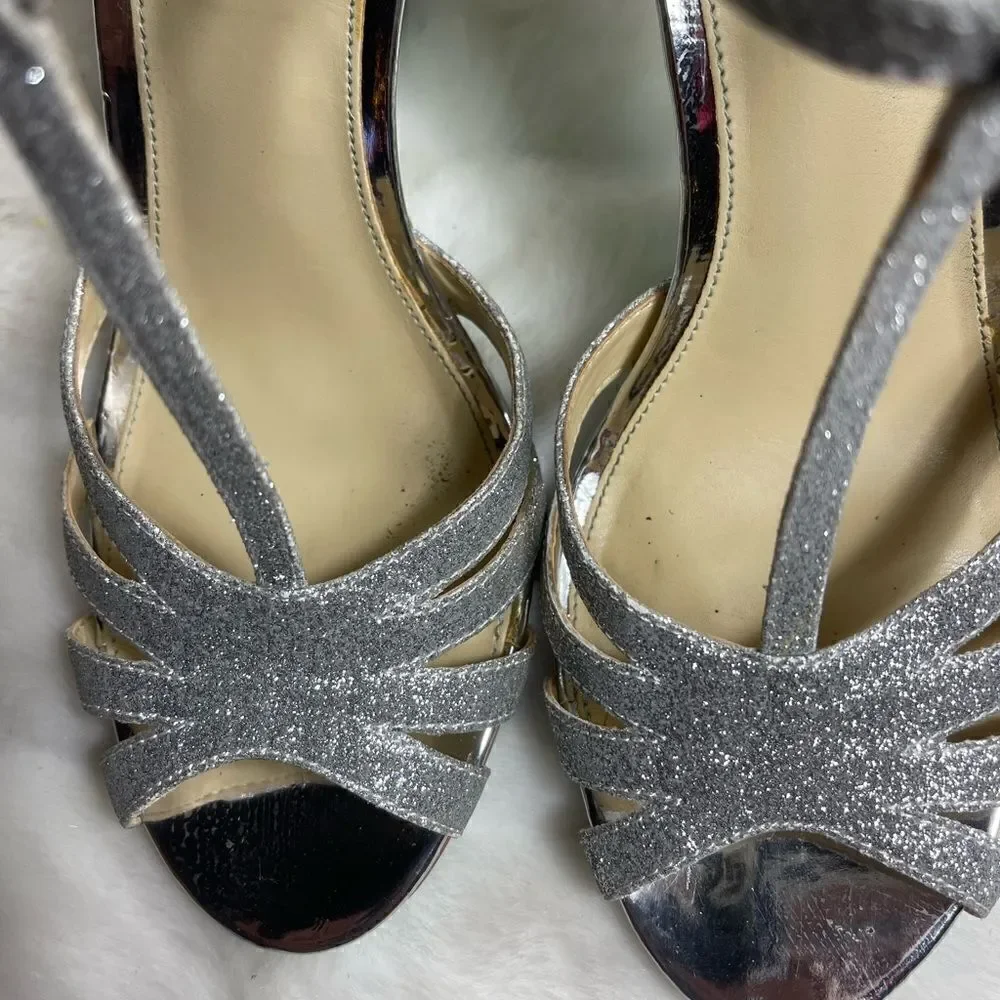 Betsey Johnson Blue silver glitter T strap sandals open toe ankle strap …